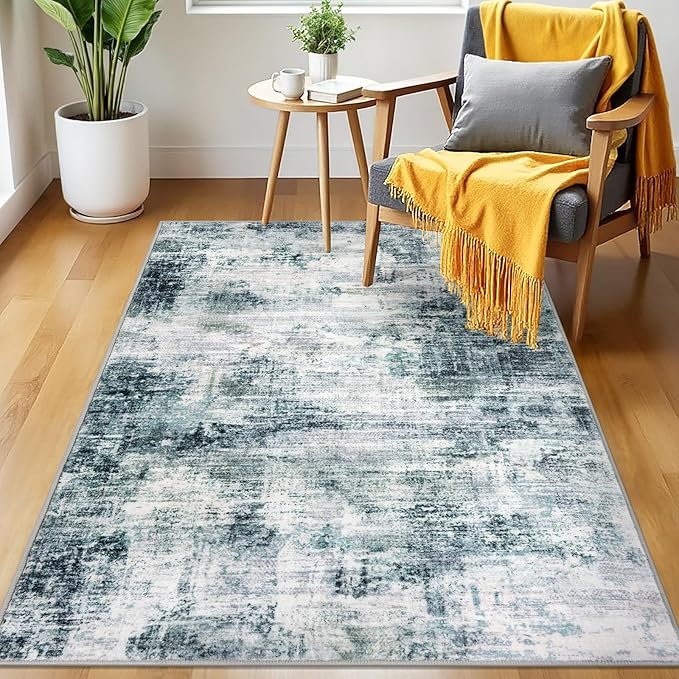 IOHOUZE Abstract Area Rug 3x5 Ft Washable Rugs for Entryway Indoor, Non Slip Kitchen Rug Printed Faux Wool Throw Rugs with Rubber Backing, Indoor Door Mat for Entrance Foyer Living Room, Sage Grey