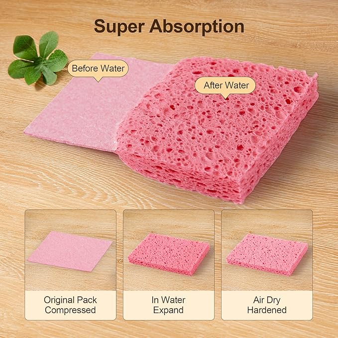 JOYMOOP Dish Sponge Scrubber, Cellulose Sponges Kitchen for Non-Scratch Washing Dishes, Household Cleaning Scrub Natural Sponge, Pack of 12 Colorful Sponges