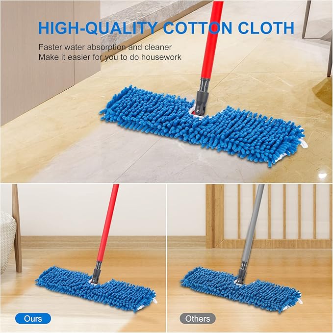 4 Pack Chenille Mop Heads Replacements Compatible with Oceda Dual-Action Microfiber Flip Mop System, Mop Replace Heads for Dry Wet Use, Washable Double Sided Flat Sponge(18 * 6 in)