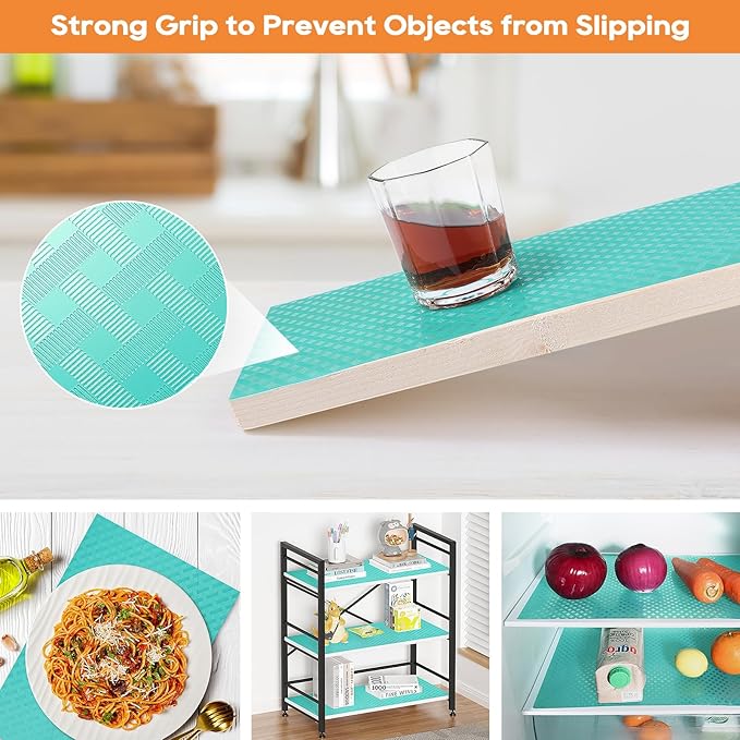 Blue Shelf Liners for Kitchen Cabinets Refrigerator Liners Waterproof & Oil-Proof Kitchen Cupboard Liner Drawer Mats EVA Material Non Adhesive Fridge Liner for Shelves 23.6 x 78.7 Inches