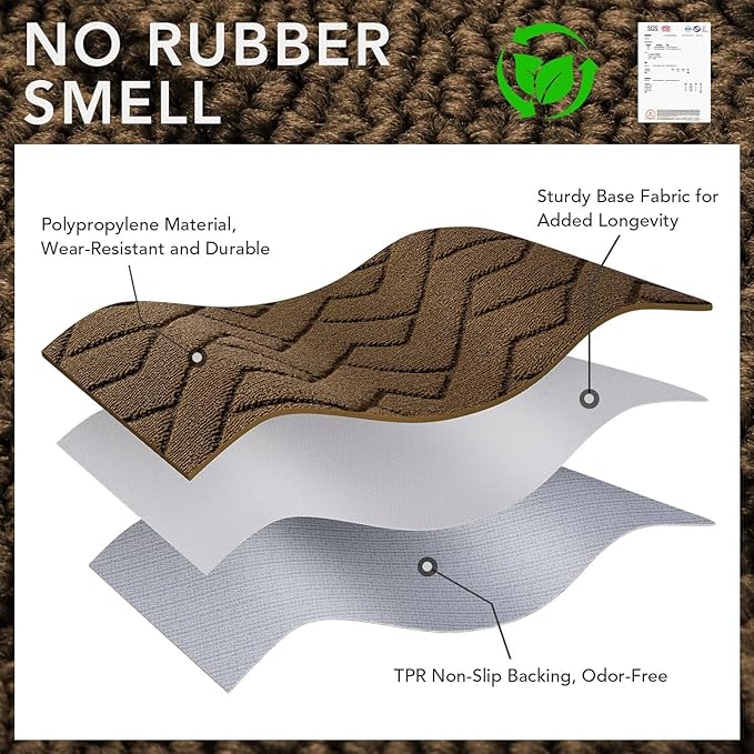 hicorfe Indoor Door Mat,Non Slip Door Mats,32"x48" Front Back Door Mat Rubber Backing,Absorbent Resist Dirt Entrance Inside Floor Mats for Entryway Washable Low-Profile(Dark Brown)