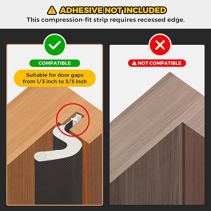 Weather Stripping Door Seal Strip - Soundproof Q-Shaped Foam for Exterior Door Frame, Large Gap Seal, Noise Cancelling, Easy to Install (Black, 21FT)