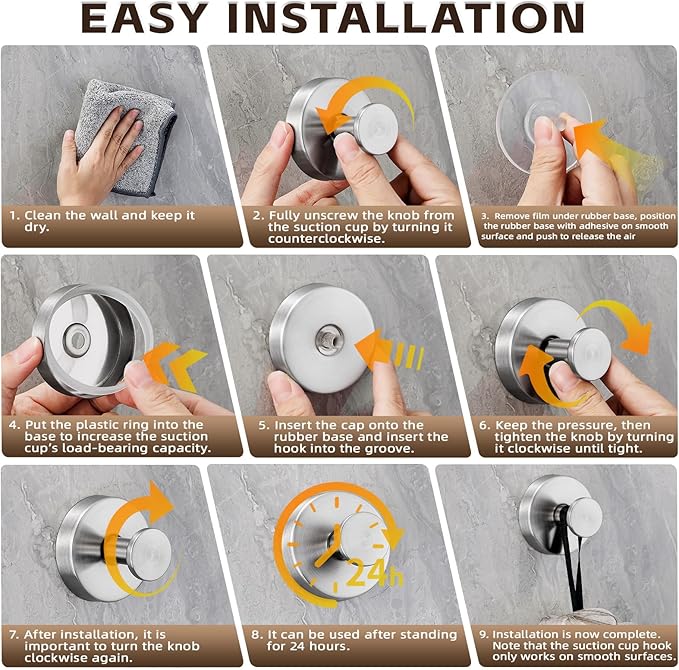 Reusable Heavy Duty Suction Cup Hooks for Kitchen/Bathroom/Shower - Wet-Proof Hooks for Towels, Robes, Loofah&Wreaths/No Drill Mounting on Glass, Tile, Metal (2, Brushed Nickel)