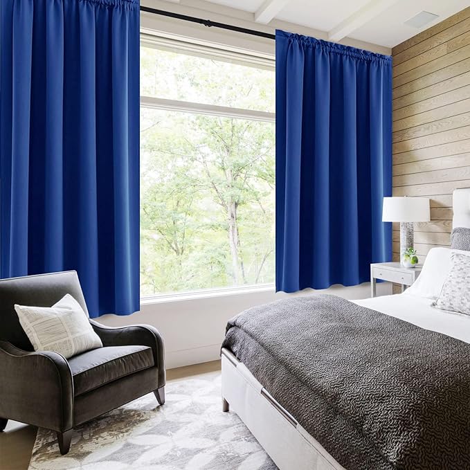 DWCN Blackout Curtains Room Darkening Thermal Insulated Bedroom Curtains Window Curtain Panels, 52 x 54 inches Long, Set of 2 Classic Blue Rod Pocket Drapes