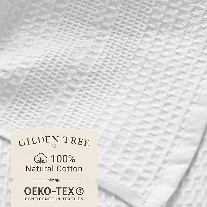 GILDEN TREE Waffle Towel Set Quick Dry Thin | 2 Bath Towels | 2 Hand Towels | 2 Washcloths, Classic Style (White)