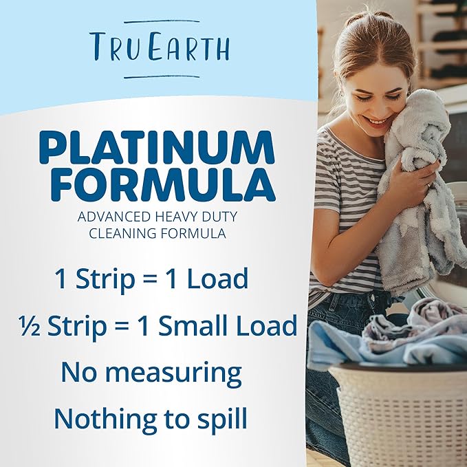 Tru Earth Platinum - Heavy Duty Laundry Detergent Sheets - Up to 128 Loads (64 Count), Fresh Linen Scent - Ultra-Concentrated Formula - Eco-Friendly Laundry Sheets