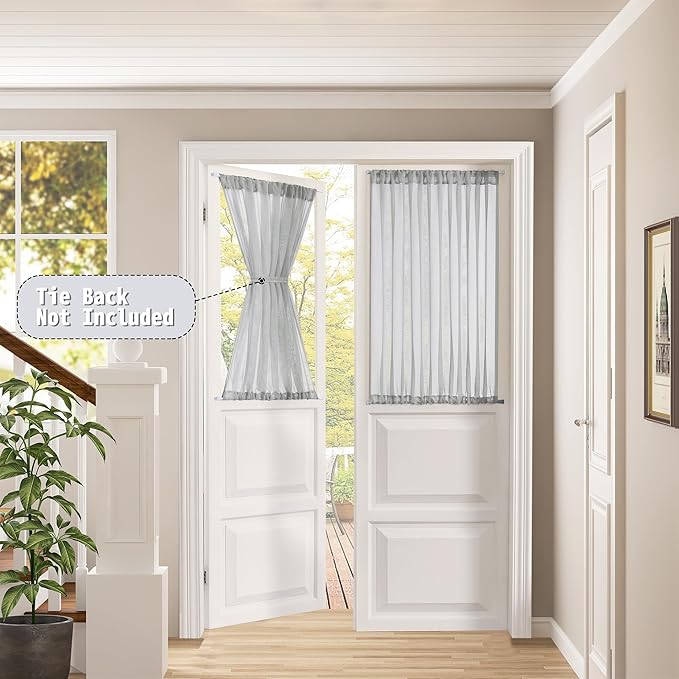 Tollpiz Small Sheer Door Curtain Closet Linen Textured Curtain Sheers Doorway Light Filtering Voile French Door Rod Pocket Curtains Patio Glass Door, 25 x 40 inches Long, Silver Grey, Set of 1 Panel