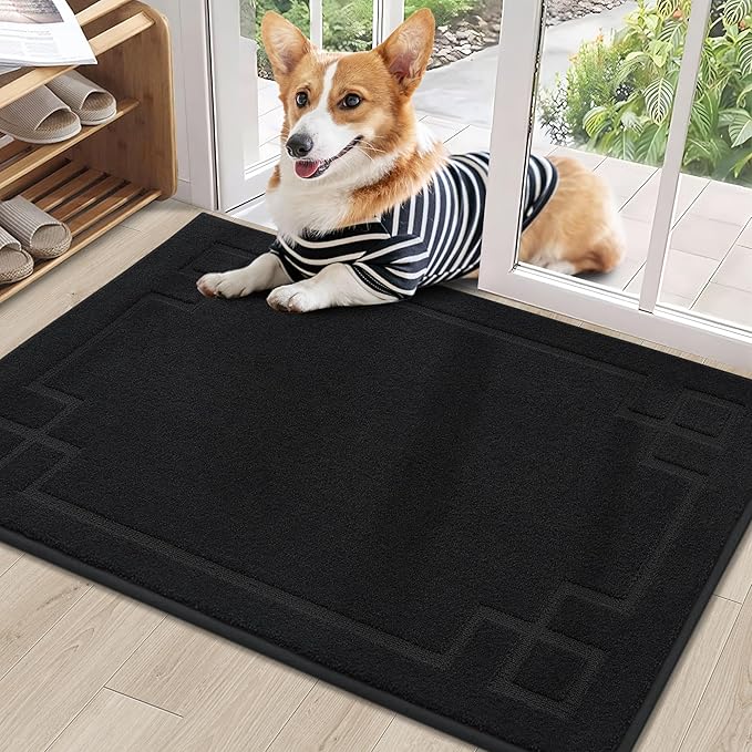 BEQHAUSE Door Mat 24" x 36", Non-Slip Door Mats Indoor Entryway Rugs Washable Low-Profile Absorbent and Stain Resist Floor Mats, Dog Door Mat for Front Back Door, Muddy Wet Shoes & Paws, Black