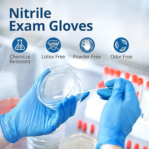 Disposable Nitrile Exam Gloves, Blue, Nitrile Gloves Disposable Latex Free, Medical Gloves, Cleaning Gloves, Food-Safe Rubber Gloves, Powder Free, Non-Sterile, 50-ct Box (X-Small)