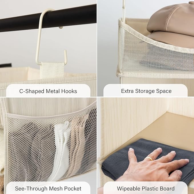 StorageWorks 3-Shelf Hanging Closet Organizer, Adjustable Hanging Closet Organizers and Storage, 12 ¾”W x 12 ¾”D x 32”H, White & Ivory