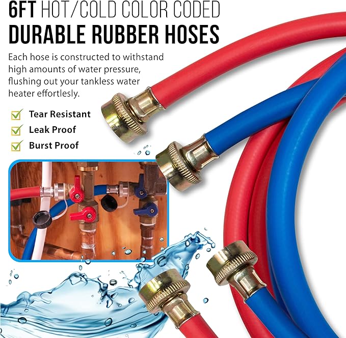 DrainX Tankless Water Heater Flushing Kit with Pump, Hoses, Descaling Powder and Measuring Bucket, All in One Complete Maintenance Solution