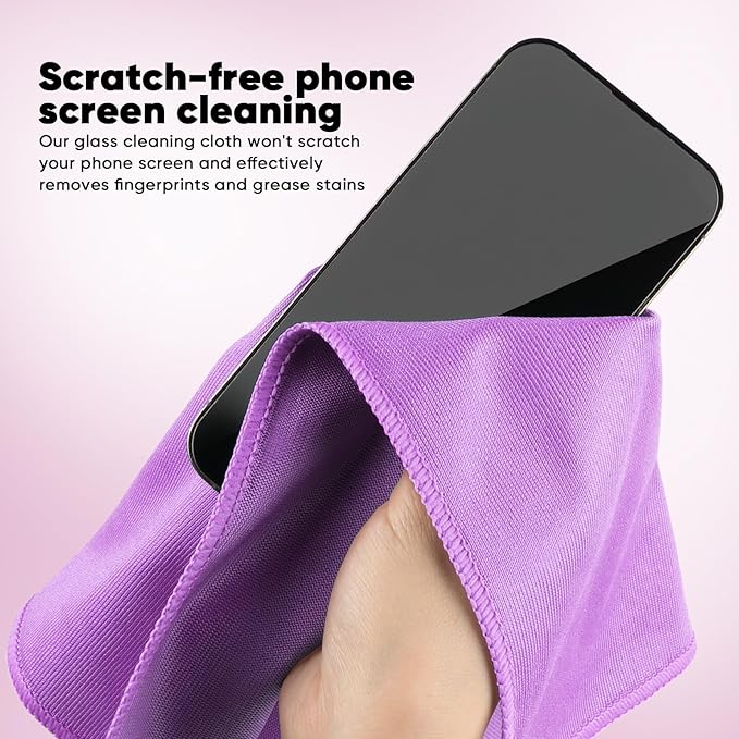 HOMEXCEL Microfiber Glass Cleaning Cloths 6 PK, Lint Free Streak Free, Reusable Microfiber Cleaning Cloth for Cleaning Windows, Glasses, Mirrors, Screens, Stainless Steel, and More Purple-14×16"