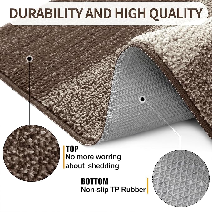 Kitinjoy Indoor Outdoor Door Mat, 36x24 Non-Slip Absorbent Dirt Trapper, Low-Profile Washable Inside Entrance Front Floor Mat, Sturdy Soft Entry Doormats for Entryway, Light Brown