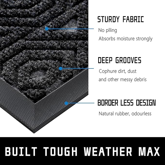 Yimobra Door Mat, Outdoor Indoor Entrance Welcome Mat, Heavy Entry Front Door Mat, Stain & Fade Resistant, Low Profile, Sturdy Rubber, Easy Clean Patio Floor Mat, Waterproof, 47 x 24, Black