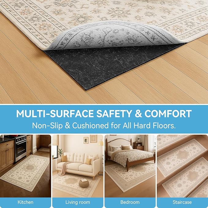 Warmstar 4x6 FT Non Slip Rug Pad,100% Waterproof Felt Rug Pad for Hardwood Floors,1/4” Thick Soft Carpet Pad with Natural Rubber Backing, Secure Grip & Floor Protection