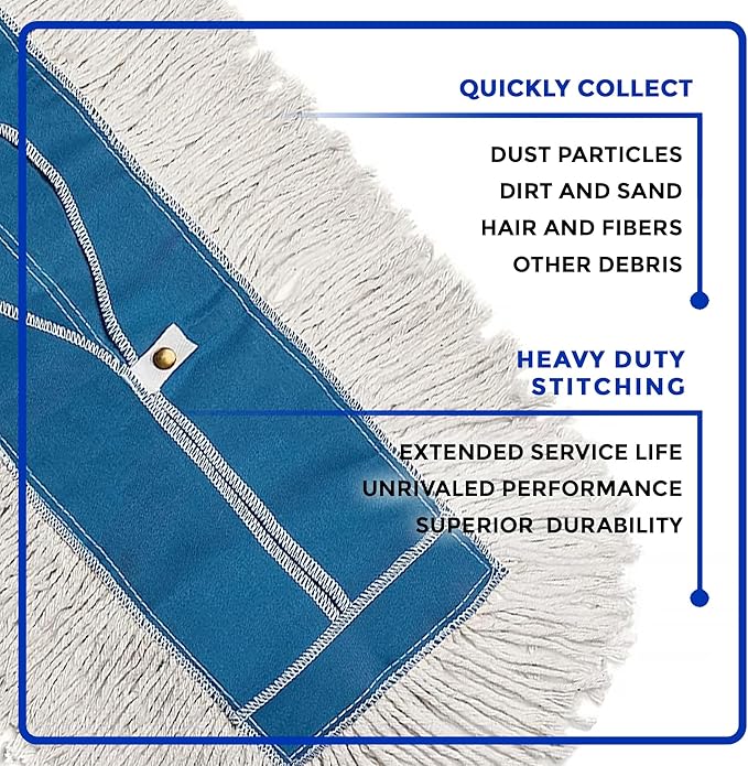 Nine Forty 18" Premium Cotton Dust Mop Kit - Heavy Duty Mop Head with Handle for Industrial, Commercial, and Residential Cleaning - Dry Floor Duster for Hardwood Surfaces - White