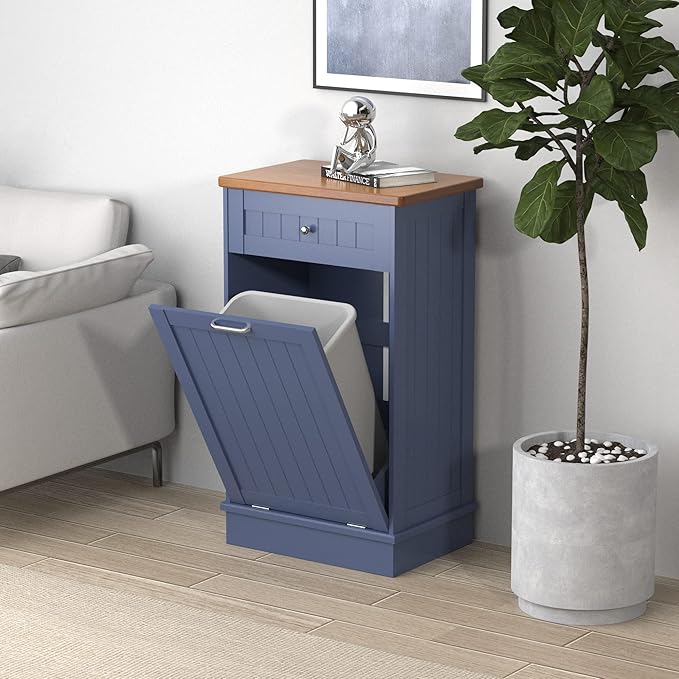 Betterhood Tilt Out Trash Cabinet 10 Gallon Wooden Free Standing Laundry Sorter Cabine,Recycling Cabine with Hideaway Drawer,Tilt Out Trash Cabinet Can Bin Kitchen