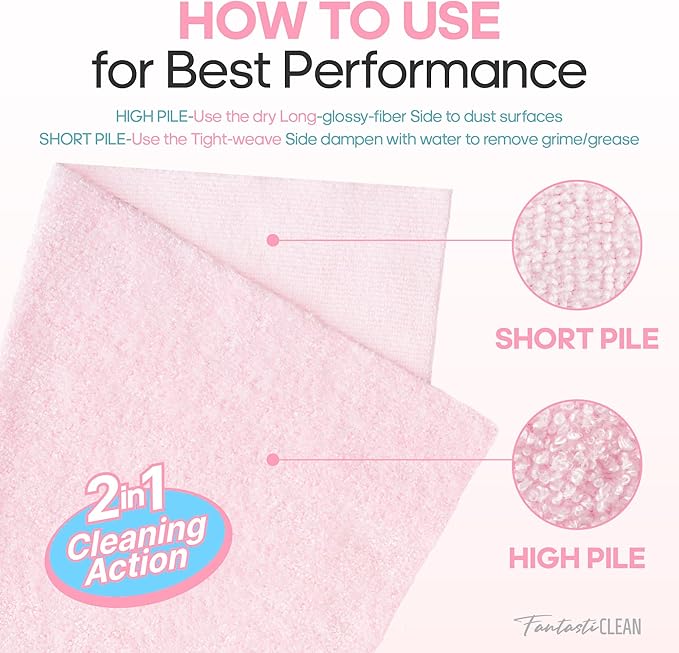 Fantasticlean XL Tear-Away Microfiber Cleaning Cloth Roll, 16'' by 16''- 36 Sheets, Thick & Large Detailing Towels, Ultra Absorbent, Lint-Free Reusable Wipes for Home, Car or Outdoor (Glossy Pink)