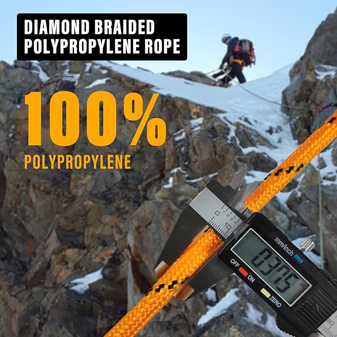 Diamond Braided Polypropylene Rope Nylon Rope Mix Thick Heavy Duty Ropes 3/8'' 100ft High Strength Perfect for Clothesrope Camping Hiking and Other Outdoor Activities Orange