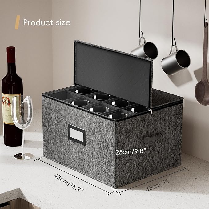 homyfort China Storage Containers (2 Pack Stemware Storage Box, Grey)