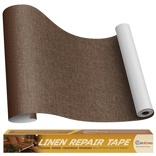 Linen Repair Tape 16x90 inch, Self Adhesive Fabric Patches, Linen Patch Tape Kit, Fabric Repair Tape for Couch Sofas, Headboards, Chairs, Pillows, Curtains, Couches - Light Brown