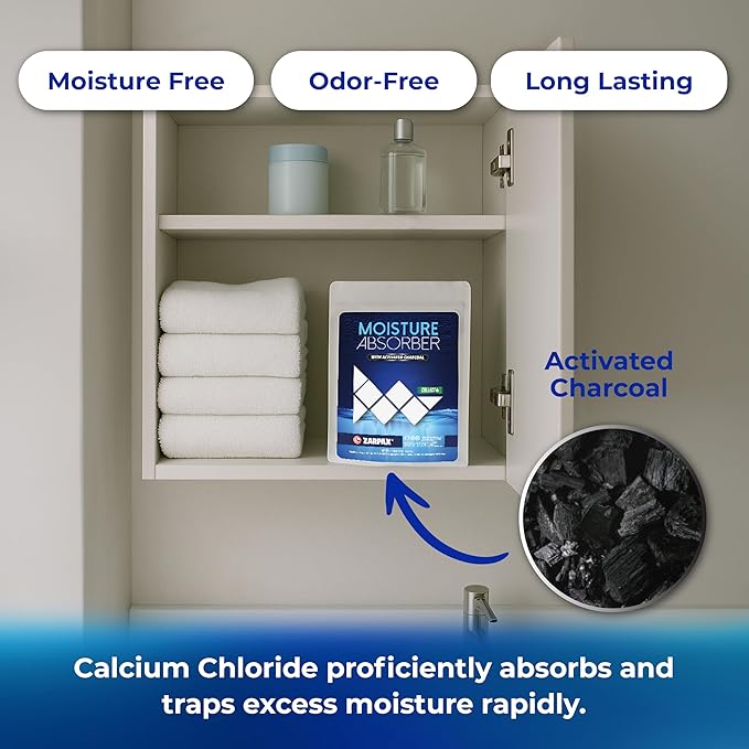 Moisture Absorber Sachets Activated Charcoal 7.5 oz/212g - Remove Excess Moisture In Air & Odor - Desiccant Dehumidifier for Closet, Drawer, Storage - Dampness & Humidity Control - Set of 10