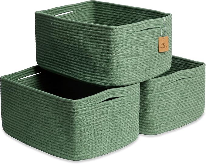 NaturalCozy Storage Baskets 16.8”x13”x7.6” Cotton Rope Woven Baskets for Organizing 3-Pack | Toy Storage Bins | Basket for Shelves, Laundry, Blanket, Clothes, Closet, Kitchen, Bathroom, Gifts