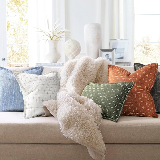 ZWJD Fall Pillow Covers 18x18 Set of 2 Soft Polyester Textured Pillow Covers with Stylish Flange Edge Cozy Farmhouse Throw Pillows for Couch Bed Sofa Living Room