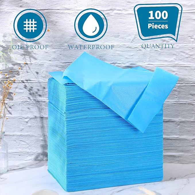 Breling 100 Pcs 31.5 x 71 Inch Disposable Bed Sheets Oil-proof PE Film Massage Table Sheets Non-woven Fabric Spa Waterproof Bed Cover Breathable for Beauty Salon Hotels Tattoo Waxing(Blue)