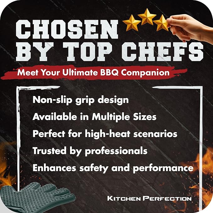 Kitchen perfection Silicone Smoker Oven Gloves -Extreme Heat Resistant BBQ Gloves -Handle Hot Food Right on Your Grill Fryer Pit|Waterproof Oven Mitts |Superior Value Set+3 Bonuses