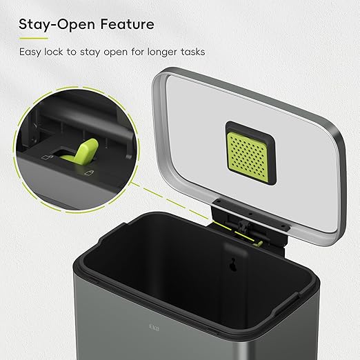 EKO Madison Nardo Grey Stainless Steel 50 Liter/13.2 Gallon Step Trash Can with Inner Liner - Fingerprint Resistant Finish