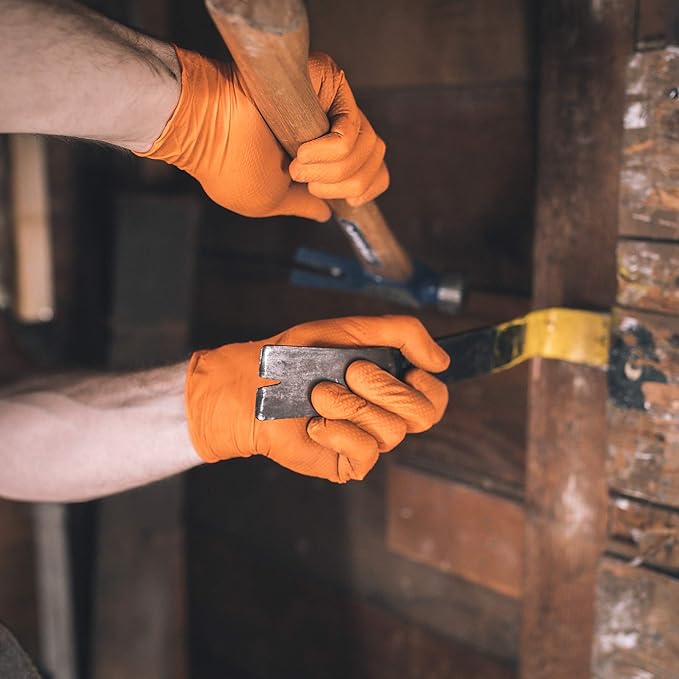 GLOVEWORKS Heavy-Duty Nitrile Gloves, Disposable, Latex Free, 8 Mil, Orange, Diamond Grip Glove