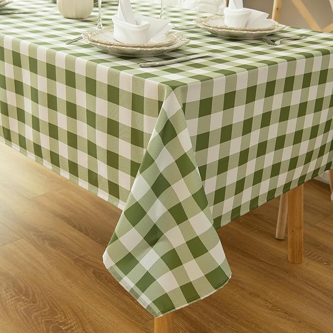 Classic Gingham Plaid Tablecloth Fabric - Rectangular 58x102 Inch Water Resistant Checked Table Cloth for Indoor/Outdoor Use - Table Cover for Kitchen, Picnics, Gardens, and Parties