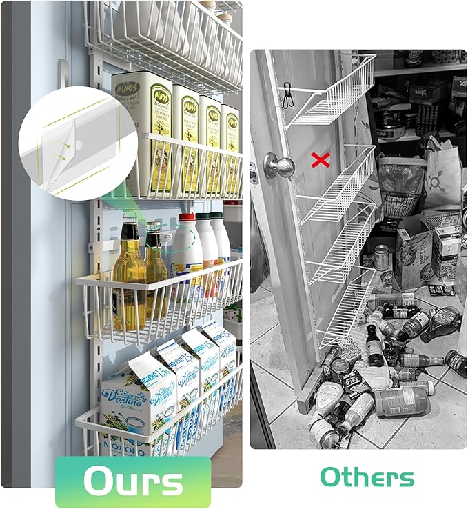 12 Inch Wide Narrow Over The Door Pantry Organizer, Pantry Organization and Storage, 6-Tier Metal Hanging Deep Basket Wall Spice Rack Seasoning Shelves, Home & Kitchen Essentials, White