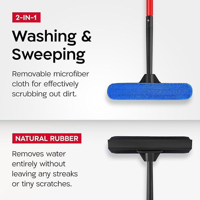 Tyroler Professional Window Squeegee for Home, 12"-110" Long Squeegee for Window Cleaning, 2-in-1 Window Cleaning Squeegee Kit, Indoor & Outdoor Window Cleaner Tool for High Windows & Glass (12"-110")