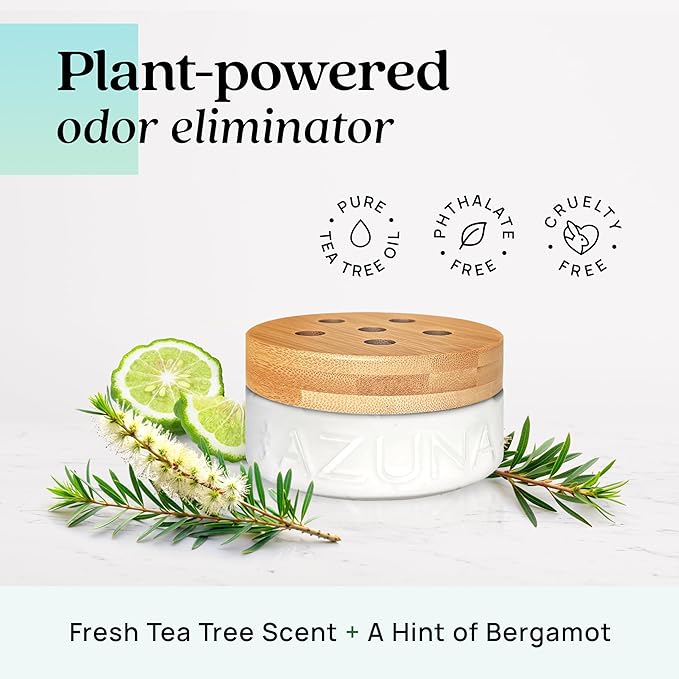 Azuna Air Freshener & Odor Eliminator for Strong Odor | 2 Room Kit Includes (2) 8 oz. Empty Luxe Glass Jars & 12 oz | Refill with Tea Tree Essential Oil Gel | Amalfi Breeze | Last 60-90 Days