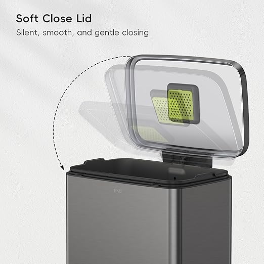 EKO Madison Gunmetal Stainless Steel 50 Liter/13.2 Gallon Step Trash Can with Inner Liner - Fingerprint Resistant Finish