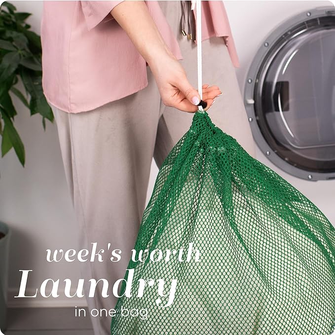 Handy Laundry Mesh XL Laundry Bags - Durable, Machine Washable with Secure Drawstring Closure - Perfect for College Dorms, Laundromats, Apartments (Green, Large 24" x 36", 2-Pack)