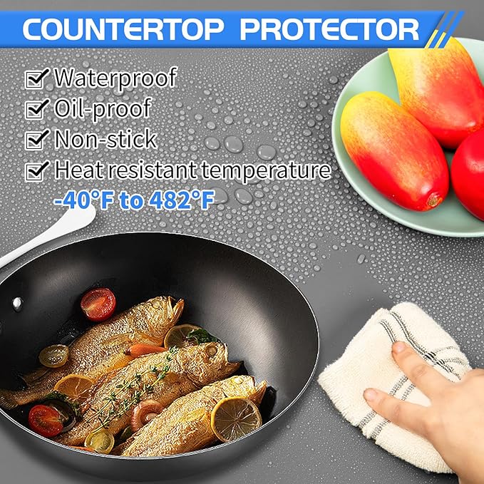 Warome Silicone Mats for Kitchen Counter, 36"X 23.6" Heat Resistant Mats for Countertop, Extra Large Silicone Countertop Protector Mat, Nonstick Counter Mat For Baking/Pastry/Crafts-Gray