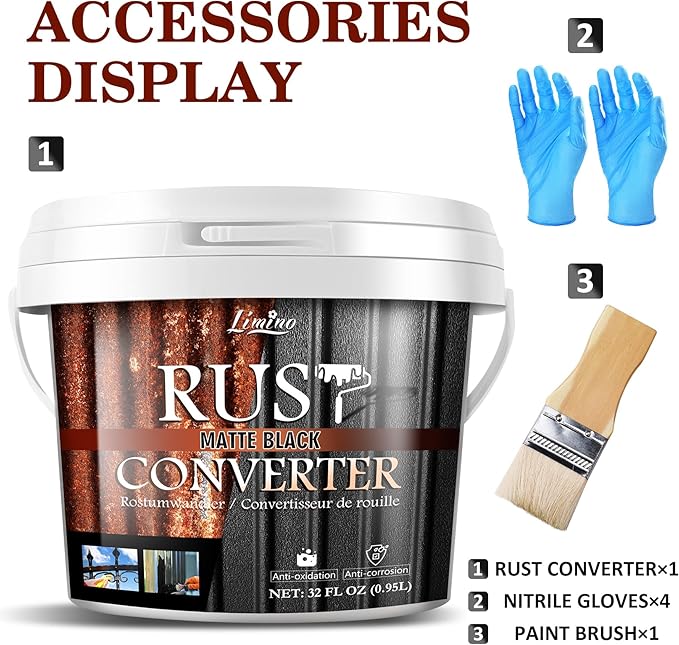 Rust Converter for Metal - Black Metal Primer and Rust Remover, Reformer ＆ Encapsulator, Long-lasting Anti-Rust Effect, Inhibitor Paint for Cars and Various Surfaces - 32 fl. oz
