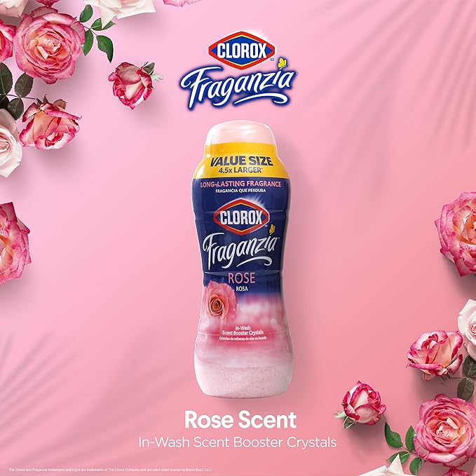 Clorox Fraganzia Laundry Scent Booster Crystals in Rose Scent - Scented In-Wash Freshener Beads for Fresh, Clean, Great Smelling Clothes and Linens, 70 Oz