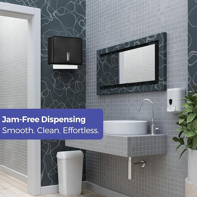 2-Pack Multifold Paper Towel Dispenser Wall Mount (Black) – Large Capacity C-Fold, Trifold, and Folded Commercial Hand Towel Holder for Bathroom & Restroom – Adhesive or Screw Mounted