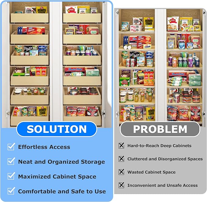 WelFurGeer Soft Close Pull Out Cabinet Organizer, 14" W x 22" D Pull Out Drawer for Cabinet, Bottom Mount Pull Out Drawers for Kitchen Cabinets, Durable Pullout Drawers for Home & Kitchen Organization