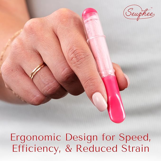 Fabric Markers for Sewing – Ergonomic Tailors Chalk Pen with Improved Dosing Wheel for Sharp Lines - Washable Sewing Chalk Marking Pens that are Compatible with Most Fabrics - Pink 1 Pack