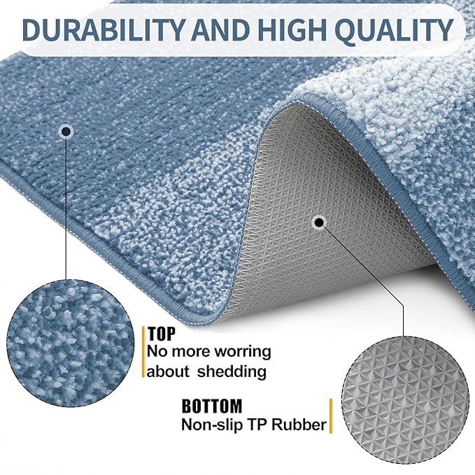 Kitinjoy Indoor Outdoor Door Mat, 40x32 Non-Slip Absorbent Dirt Trapper, Low-Profile Washable Inside Entrance Front Floor Mat, Sturdy Soft Entry Doormats for Entryway, Light Blue