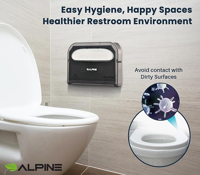 Alpine Toilet Seat Cover Dispenser - 2 Pack Wall Mount Disposable Toilet Seat Cover Holder for Commercial and Residential Use, Half Fold.