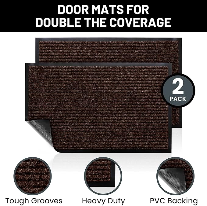 Sierra Concepts Front Door Mat X-Large Welcome Floor Mats - Entryway Indoor Outdoor Entrance Doormat, Patio, Porch, Muddy Dog Shoe, Inside Outside Low Profile 48x36in, 2-Pack Dark Brown