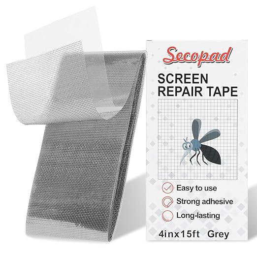 Grey Screen Repair Tape, 4" X 180" (15FT) Window Screen Door Repair Kit, Strong Adhesive Fiberglass Patch Tape Mesh