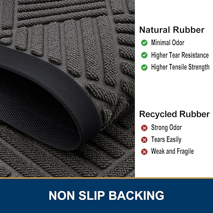Smiry Front Door Mat Outside Entrance, Heavy Duty Outdoor Indoor Natural Rubber Doormat, Non Slip, Trap Dirt and Moisture, Easy Clean, Low Profile Patio Porch Entryway Mat, 71x47, Grey
