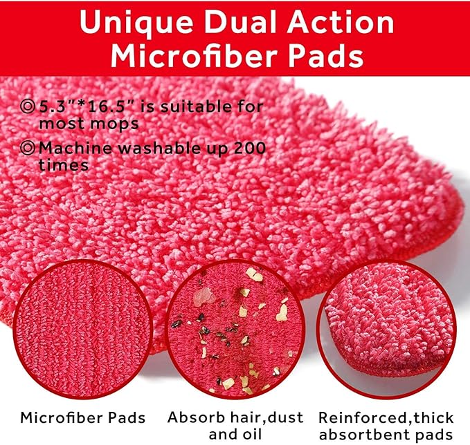 16.5 inch Mop Pads Refills, 3 Pack Microfiber Reusable Replacement Mop Pads Flat Replacements Heads for Wet Or Dry Floor Cleaning and Scrubbing, Red Cloth